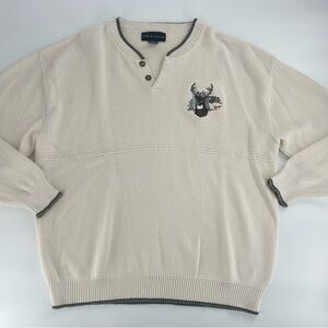 Men's Cream Knitted Sweater with Embroidered Deer